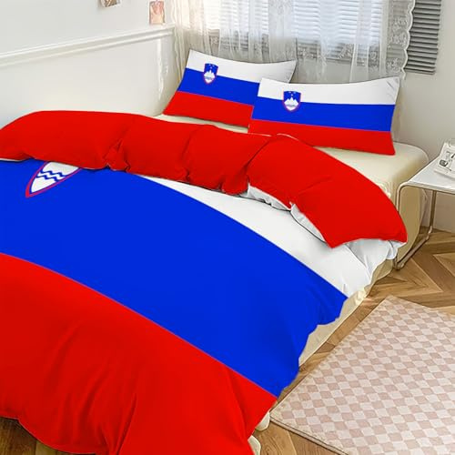 DLERFLOVR Bettwäsche 135x200cm – Slowenische Flagge Bettbezug mit 1 Kissenbezug 80x80 – Nationalkultur Wendebettwäsche – Hautfreundlich, Atmungsaktiv& Pflegeleicht – Ganzjahres, Leuchtend