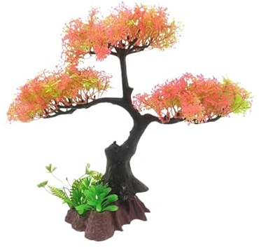 Aquarium Pflanzen Aquarium Dekoration Künstliche Kunststoff Pflanzen Kirschblüte Baum & Gras Dekor(Orange)