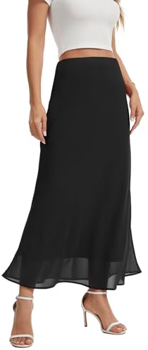 BEIGAI Falda larga y elegante para mujer, cintura elástica, falda maxi de gasa fluida, ligera, acampanada, informal, para verano, fiesta, moda