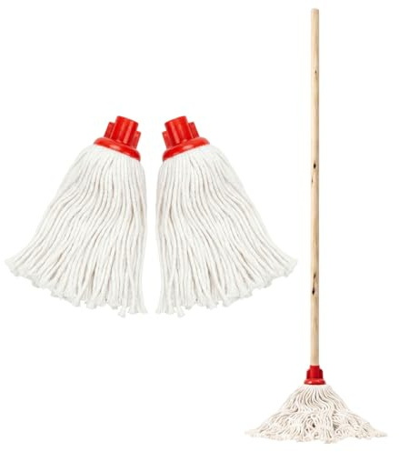 EDS Cotton String Mop 120cm Wooden Handle with Extra Replacement Mop Head Highly Absorbent Looped Design for Tile Wood & Kitchen Floors Durable Floor Cleaning Mop (PACK OF 1)
