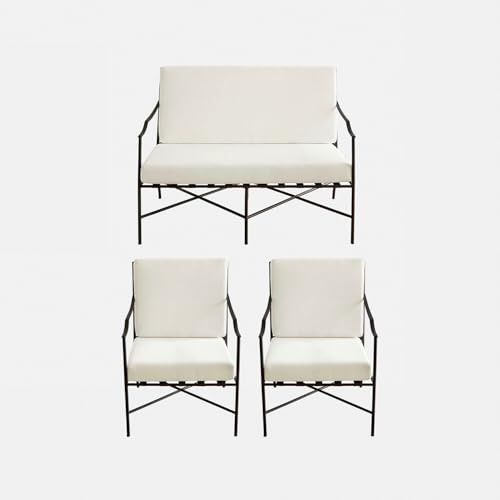 Loberon Sitzgruppe Vexford - EIN Sofa & Zwei Sessel - Reduzierter Chic - Filigranes Gestell - Fester Sitzkomfort - Waschbare Bezüge - Gartenmöbel - Eisen, schwarz/weiß