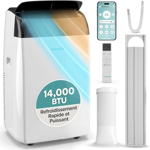 SereneLife - Aire acondicionado móvil 14000 BTU 2,9 kW con evacuación - WiFi 4 en 1 para habitaciones de hasta 45 m², Refrigerado Calentador Ventile Deshumidificado