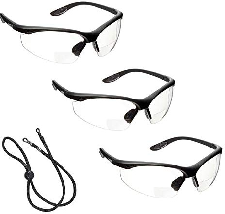 voltX 3 x CONSTRUCTOR Bifocal Safety Glasses +1.0 Clear Lens & Cord | UKCA & CE EN166F Certified - Clear Polycarbonate Lens - UV400 Anti-Fog - Includes Safety Cord