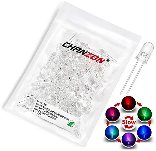 Chanzon 100 pcs 5mm RGB Multicolor Slow Flashing (Multi Color Changing) Dynamics LED Diode Lights (Blinking Round DC) Bright Lighting Bulb Lamps Electronics Components Filcker Light Emitting Diodes