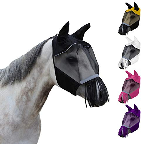 Derby Originals Reflective Safety Horse Fly Mask with Ears and Nose Cover Fringes
