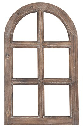 Deko-Fensterrahmen Holz- Rahmen Fenster-Attrappe Holz Natur Vintage Optik Oben halbrund