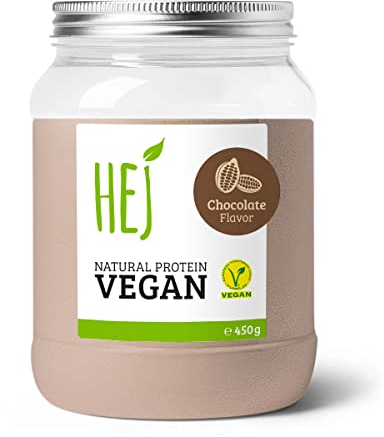 HEJ Protein Pulver Vegan - Eiweißpulver aus Reis- & Erbsenprotein - Für Muskelaufbau & Fitness - 21,4g Eiweiß pro Portion - Als Shake oder Zutat - Chocolate 450g