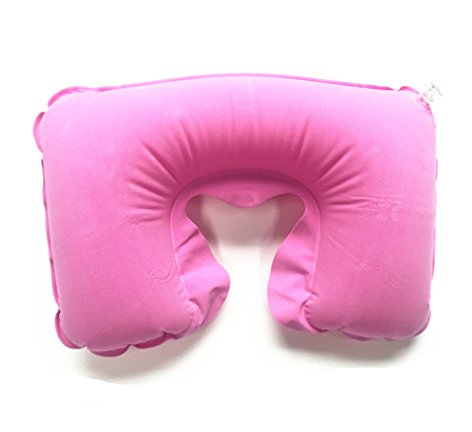 PEIUJIN Nackenkissen/Pillow aufblasbar aus superweichem Beflockung Kissen mit hygienischer Pumpen-Technologie, Reisekissen, Nackenkissen für Reise unterwegs in Bahn, Flugzeug, Zug (Rosa)