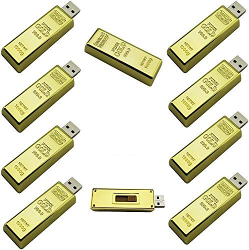 A Plus+ 10 Pack Metal USB Flash Drive 32GB Memory Stick Bullion Gold Bar Design USB Pendrive