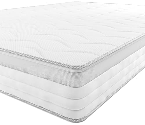 Amazon Basics Materasso Matrimoniale a molle insacchettate a 7 zone, Medio-rigido (H3), 160 x 190 x 21.5 cm, Bianco