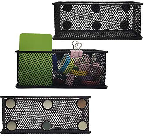 EASEPRES Wire Mesh Magnetic Organizer Set of 3 - Black Magnetic Storage Baskets with Strong Magnets Perfect for Whiteboard, Refrigerator and Locker Accessories
