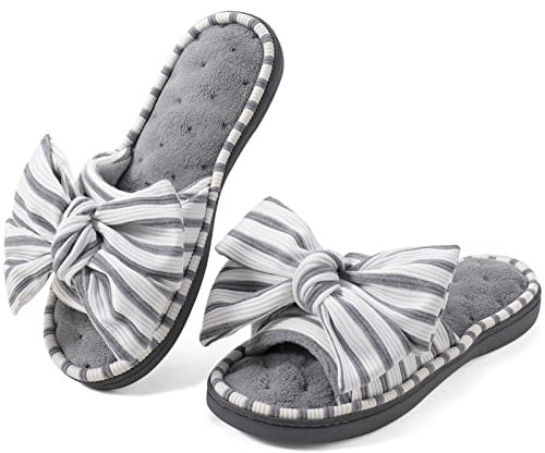 ULTRAIDEAS Chaussons Femme Nu-pieds à Bout Ouvert en Mousse à Mémoire de Forme, avec Sangle Ajustable, Semelles Caoutchouc Antidérapantes pour Intérieur et Extérieur,Gris Clair,40/41EU