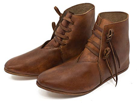 Vehi Mercatus Mittelalter-Schuhe geschnürt aus Leder Dunkelbraun handgefärbt Gr. 44