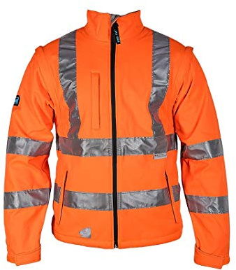 PRO FIT Warnschutz Softshelljacke – Hoch atmungsaktive Arbeitsjacke aus Softshell, Wind- & Wasserabweisend, mit Reflexstreifen - 1 Stk., Neonorange/Schwarz, Gr. XXL