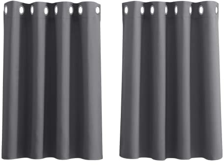 PONY DANCE Scheibengardinen Blickdicht Kurzgardinen Küche Ösenschal 2er Set H 90 x B 132 cm Verdunklungsvorhänge Grau Vorhang Blickdicht Kurz