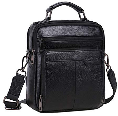 Xieben Business Leder Crossbody Reisetasche Schultertasche Messenger Bag für Herren Travel Outdoor Handtasche Aktentasche Brieftasche Handytasche Geldbörse Casual Daypack Schwarz