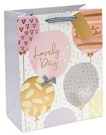 UK Greetings Large Birthday Gift Bag for Her/Friend - Gold Foil Balloon Design