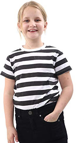 GW CLASSY OUTFIT Kids Boys Girls Striped T-Shirt PE School Crew Neck Short Sleeves Stripe Shirts Book Week Casual Tops (9-10 Years, Black & White Striped)