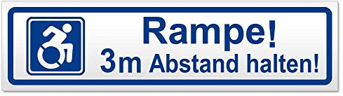 Kiwistar - Autoaufkleber - Rampe! Motiv 3m Abstand halten! - Hinweis Sticker selbstklebend für Kfz, Fahrrad, PKW, LKW - 30cm - Verkehrsblau - Auto Aufkleber Heckscheibe, Stoßstange