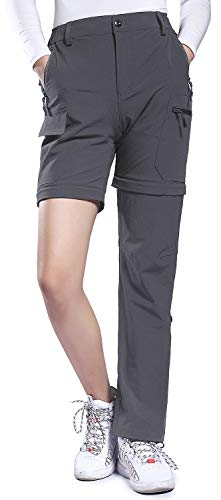 Hiauspor Damen-Zip-Off-Wanderhose-Atmungsaktiv-Trekkinghose Schnell Trockend Abnehmbar Outdoorhose Stretch Funktionshose Sommer Hosen (Grau, M)