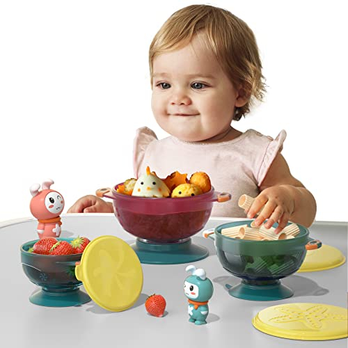 TUMAMA KIDS Cuenco con ventosa, juego de alimentación para bebés con tapas, contenedor de almacenamiento de alimentos, regalos de primera alimentación, destete LED para bebés, multicolor, paquete de 3