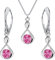 Panda-Jewellery Parure de Bijoux Femme Argent 925 - Boucles D'oreilles et Collier avec Pendentif - Cristaux (Rose) - Boîte Cadeau Incluse