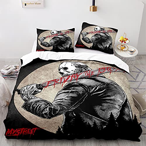 NICHIYOBI Jason Voorhees Bettbezug Bettwäsche Set - Bettbezug und Kissenbezug,Mikrofaser,3D Digital Print dreiteiliger Bettwäsche (1,Single 135x200cm)