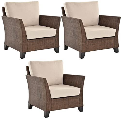 Krines Home Edles Rattan Wohnzimmerset mit Polster Wintergarten Garnitur Wohnzimmer Sitzgruppe Rattanmöbel Set (3 teilig)