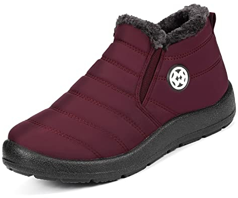 Winterstiefel Damen Stiefelette Wasserdicht Winterschuhe Gefüttert Warm Kurzschaft Stiefel,Lila Rot Gr.41