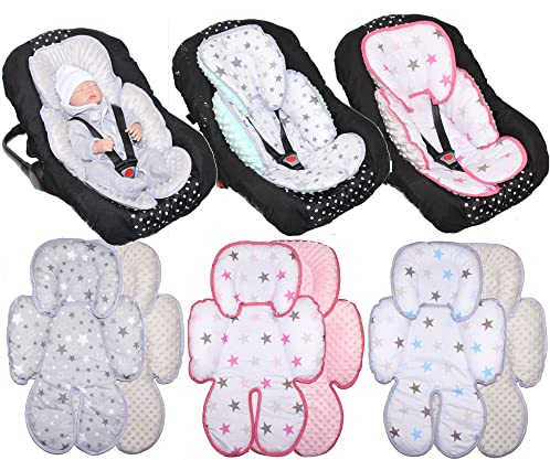 Primawela Sitzverkleinerer Minky - Baumwolle Baby Auto Kindersitz Babyschale Einlage Einsatz (Star Dunkel + Minze)