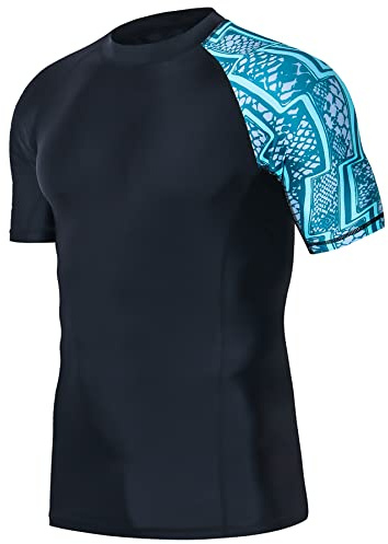 HUGE SPORTS Maglia da Nuoto da Uomo Rash Guard a Maniche Corte Compressione Asciugatura Rapida (Zigzag,L)