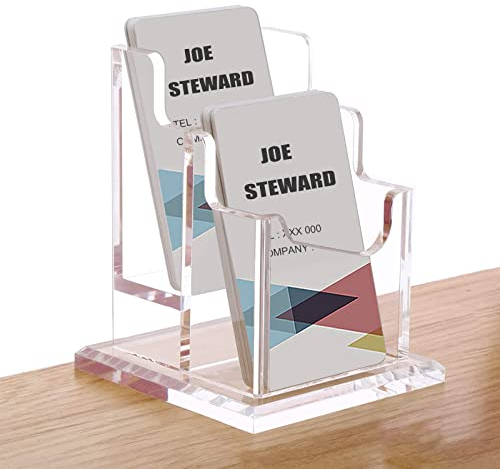 PARTSPOWER Acryl-Visitenkartenhalter für den Schreibtisch, vertikal, transparenter Visitenkartenständer, Schreibtischzubehör, Visitenkarten-Organizer (vertikal, 2 Fächer)