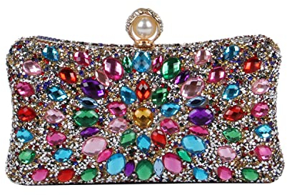 Freiesoldaten Donne Strass Borsa da Sera Multicolore Abbagliante Cristallo Pochette Festa Sposa Nozze Cocktail Borsetta