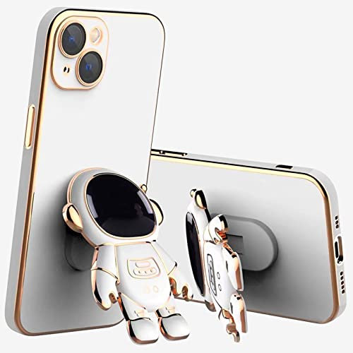 VooDirop Coque de protection galvanisée compatible avec Apple iPhone XR avec support astronaute 6D et film de lentille d'appareil photo en silicone TPU résistant aux chocs (blanc)