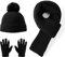 Lallier 3-teiliges Kinder-Set mit Mütze, Schal und Schneehandschuhen, Winter-Strickmütze, warme, weiche Pom-Pom-Mütze für Jungen, Mädchen und Kleinkinder (Schwarz)