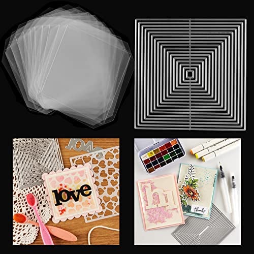 27Pcs/Set Flat Shaker Covers with Cutting Dies for Square Flat Shaker Covers Cards Making Plastic Transparent Shaker Creator Acetate Sheets Arts Crafts Projects DIYScrapbooking Supplies Handmade