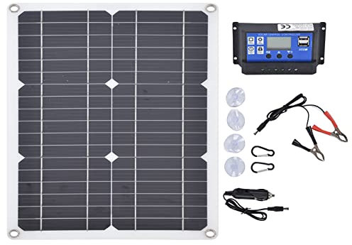 Kit de panneau solaire, kit de démarrage de panneau solaire portable étanche 20 W 12 V avec panneau solaire monocristallin 20 W et contrôleur de charge solaire 10 A pour camping-car, voiture, bateau
