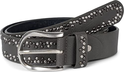 styleBREAKER Nietengürtel mit mehrfarbigen kleinen Nieten, Gürtel Kunstleder Einfarbig, kürzbar, Hüftgürtel Unisex 03010071, Farbe:Dunkelgrau, Größe:85cm