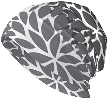Oudrspo Dahlie Pinnata Blumen Schwarz Grauer Hut Erwachsene Totenkopfmütze Warme Slouchy Strickmütze Kopfbedeckung Kreatives Geschenk für Männer Frauen