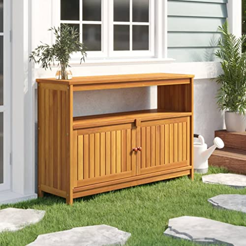 FIRBNUS 110x35x75 cm Garten Konsolentisch mit 1 Ablage und 1 Fach Holztisch für Hof Balkon Tische Esstisch Beistelltisch Terrassentisch Couchtisch Outdoor Tisch Massivholz Akazie