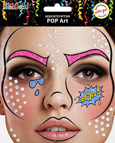 Gesichts Tattoo verschiedene Motive Face Sticker Karneval JGA Geburtstag Pop Art (Pop-Art)