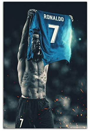 HOPNRU Cristiano Ronaldo Poster Fußball Sport Wandkunst Bild Druck Leinwand Gemälde Modernes Zuhause Wohnzimmer Jungen Schlafzimmer Dekor Poster (60x90cm-Ohne Rahmen)