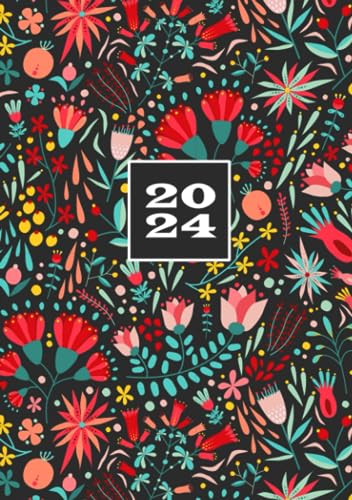 2024: A5 Kalender Planer | 1 Woche auf 2 Seiten | Jan - Dez Wochenplaner | Blumen Muster | Kalenderbuch Terminkalender | Wochenkalender Terminplaner | Buchkalender | Jahresplaner Taschenkalender