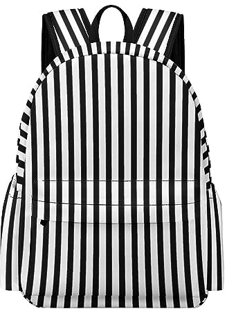 OTRAHCSD Rucksack, schwarz-weiß gestreifter Rucksack, lässiger Tagesrucksack für Outdoor, Sport, Reisen, Schwarz-weiß gestreift, 42x30x15cm