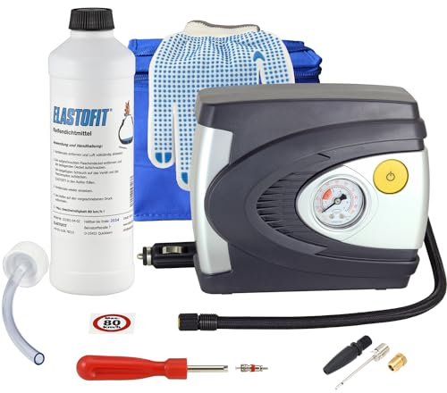 ELASTOFIT Reifen Pannenset mit Kompressor Reifendichtmittel 10 Jahre haltbar (Basic Blue)