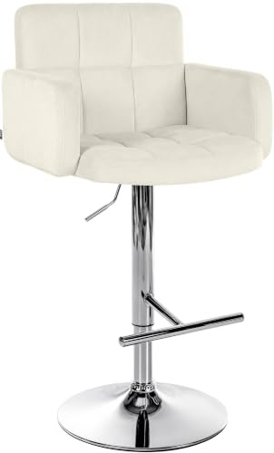 CLP Barhocker Los Angeles Samt | Höhenverstellbarer Barstuhl Mit Drehbarem Sitz | Bistrohocker Mit Metallgestell Und Fußstütze, Farbe:Creme, Gestell Farbe:Chrom