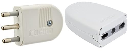 BTicino S2496TAE Spina Volante, Avorio, 1 pezzo + BTicino S2670TAE Presa Volante, Bianco