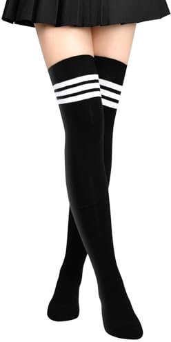 Aomig New Ladies Girls Over The Knee Striped Socks, Black Long Socks Thigh High Socks, Women Thick Thigh High Socks, Extra Long Boot Stockings, Over Knee Leg Warmers for Women Daily Wear Cosplay