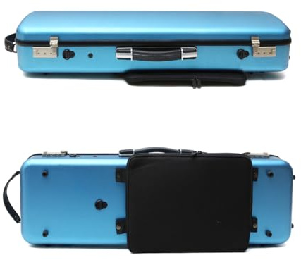 WUQIMUSC Custodia per violino 4/4 Full size ad alta resistenza in fibra di carbonio guscio rigido manici durevoli stoccaggio interno con cinghie zaino borsa spartiti (blu, serratura a combinazione)