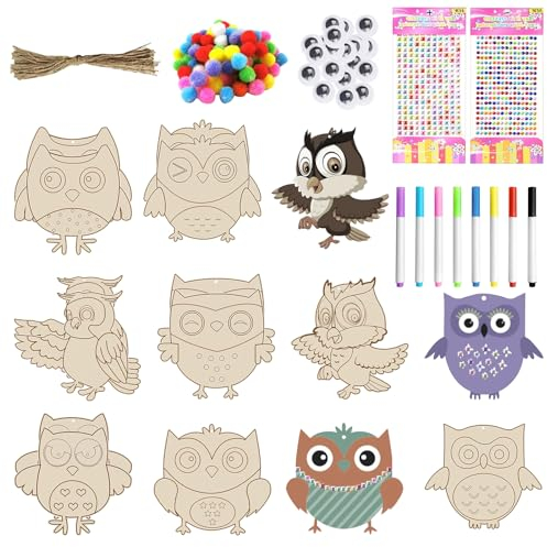 ARONRAVE Eulen Bastelset Kinder, Eulen Holz Bastelset Kinder Holzbastelset zum Bemalen DIY Holz Bastelset Kindergeburtstag Basteln Eule Bastelsets für Mädchen Jungen Herbst Basteln